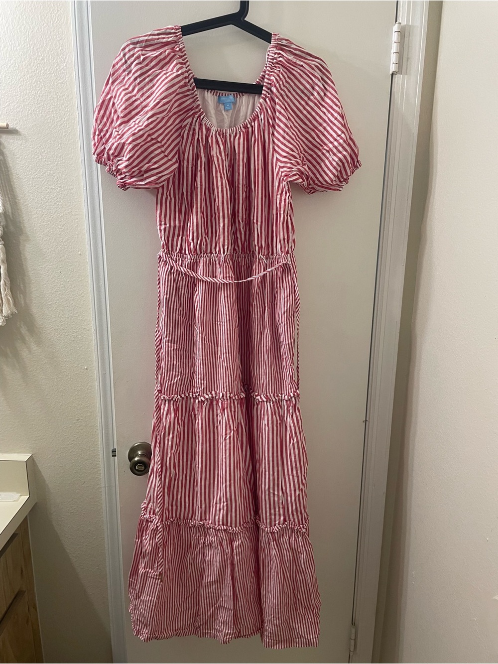 Draper James RSVP Red & White Striped Puff Sleeve Maxi Dress Medium